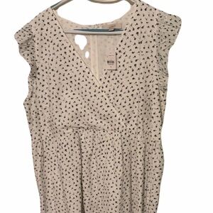 LOFT White Dress with Navy Floral Design